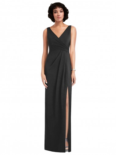 Buy Draped Wrap Formal Maxi Spandex Bridesmaid Dress / Prom Dress with Front Slit UK