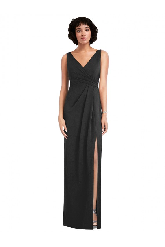 Buy Draped Wrap Formal Maxi Spandex Bridesmaid Dress / Prom Dress with Front Slit UK