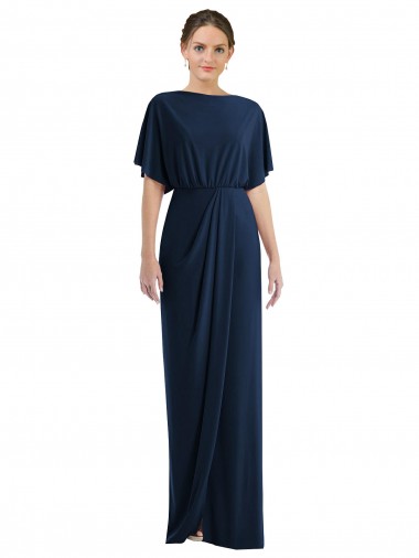 Buy Open Back Short Sleeves Draped Tulip Skirt Maxi Spandex Bridesmaid Dress / Prom Dress UK