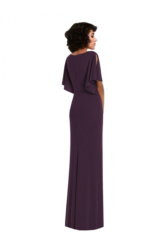 Buy Faux Wrap Split Sleeves Formal Maxi Spandex Bridesmaid Dress / Prom Dress with Cascade Skirt UK