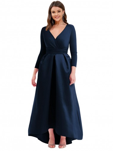 Buy Long Sleeves Wrapped Formal Spandex Bridesmaid Dress / Prom Dress with High Low Full Skirt and Pockets UK