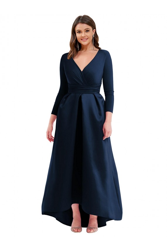 Buy Long Sleeves Wrapped Formal Spandex Bridesmaid Dress / Prom Dress with High Low Full Skirt and Pockets UK