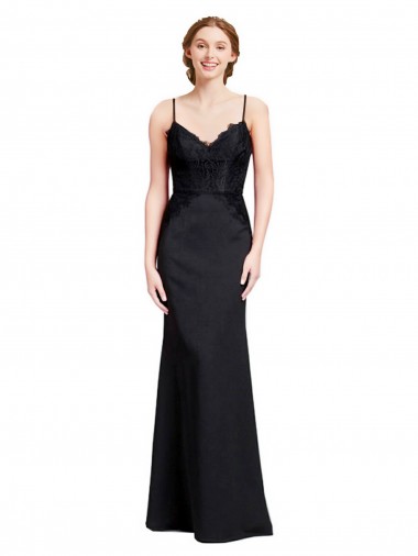 Buy Long Chiffon Bridesmaid Dress / Prom Dress with Lace Bodice and Curved V-Neckline UK