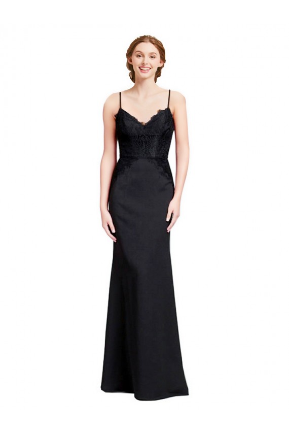 Buy Long Chiffon Bridesmaid Dress / Prom Dress with Lace Bodice and Curved V-Neckline UK