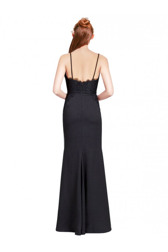 Buy Long Chiffon Bridesmaid Dress / Prom Dress with Lace Bodice and Curved V-Neckline UK