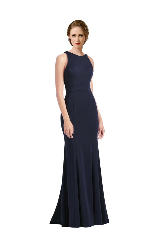 Buy High Neck Sheath Long Crepe Bridesmaid Dress / Prom Dress UK