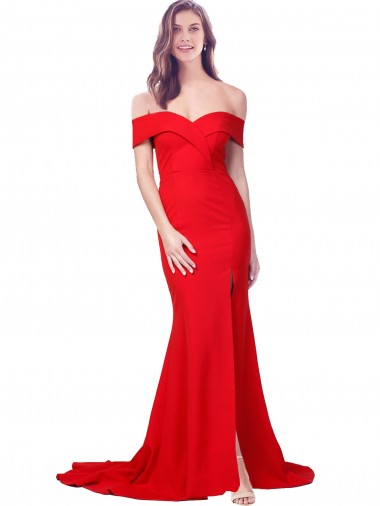 Buy Criss Cross Full Length Long Formal Crepe Bridesmaid Dress / Prom Dress with Side Split UK