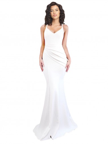 Buy Fishtail Shape Spaghetti Straps Open Back Formal Crepe Bridesmaid Dress / Prom Dress with Ruffles UK