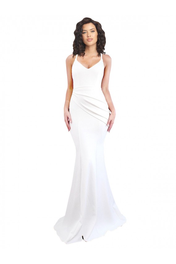 Buy Fishtail Shape Spaghetti Straps Open Back Formal Crepe Bridesmaid Dress / Prom Dress with Ruffles UK