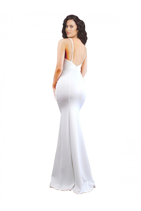 Buy Fishtail Shape Spaghetti Straps Open Back Formal Crepe Bridesmaid Dress / Prom Dress with Ruffles UK