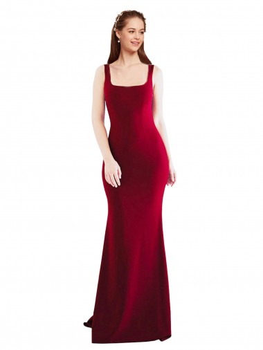 Buy Square Neckline and Backline Fitted Formal Crepe Bridesmaid Dress / Prom Dress UK