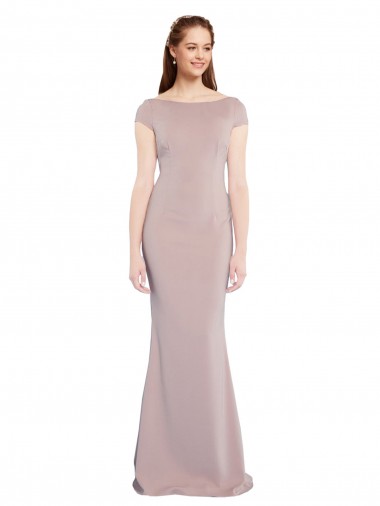 Buy Boat Neck Cap Sleeve Formal Crepe Bridesmaid Dress / Prom Dress with Plunging Tie Back UK