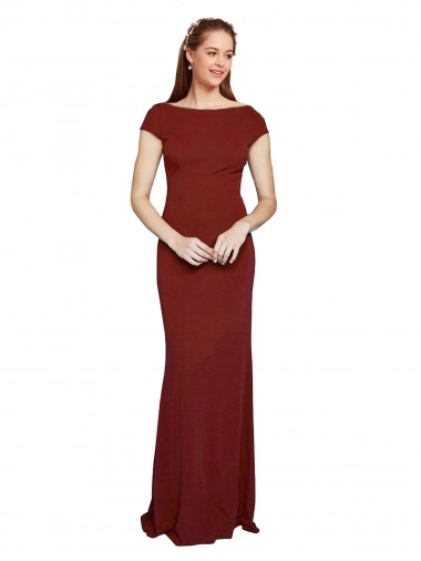 Buy Cap Sleelves Mermaid Formal Crepe Bridesmaid Dress / Prom Dress Keyhole Back UK