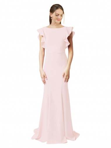 Buy Low V-Back Long Mermaid Crepe Bridesmaid Dress / Prom Dress with Ruffled Sleeves UK