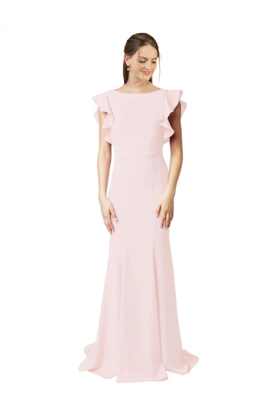 Buy Low V-Back Long Mermaid Crepe Bridesmaid Dress / Prom Dress with Ruffled Sleeves UK