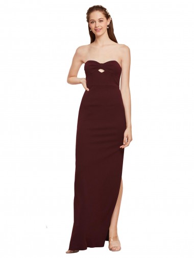 Buy Twisted Strapless Keyhole Long Formal Crepe Bridesmaid Dress / Prom Dress with Slit UK