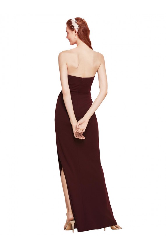 Buy Twisted Strapless Keyhole Long Formal Crepe Bridesmaid Dress / Prom Dress with Slit UK