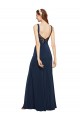 Buy Fit and Flare Long Formal Crepe Bridesmaid Dress / Prom Dress with Round Neck UK