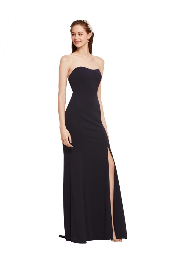 Buy Strapless Bodycon Long Formal Crepe Bridesmaid Dress / Prom Dress with High Slit UK