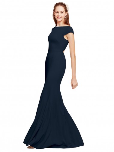 Buy Fit and Flare Long Formal Crepe Bridesmaid Dress / Prom Dress with Tie Open Back UK
