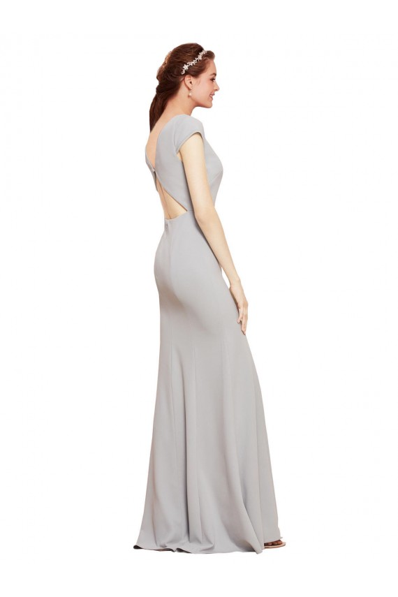 Buy Fit and Flare Long Formal Crepe Bridesmaid Dress / Prom Dress with Tie Open Back UK