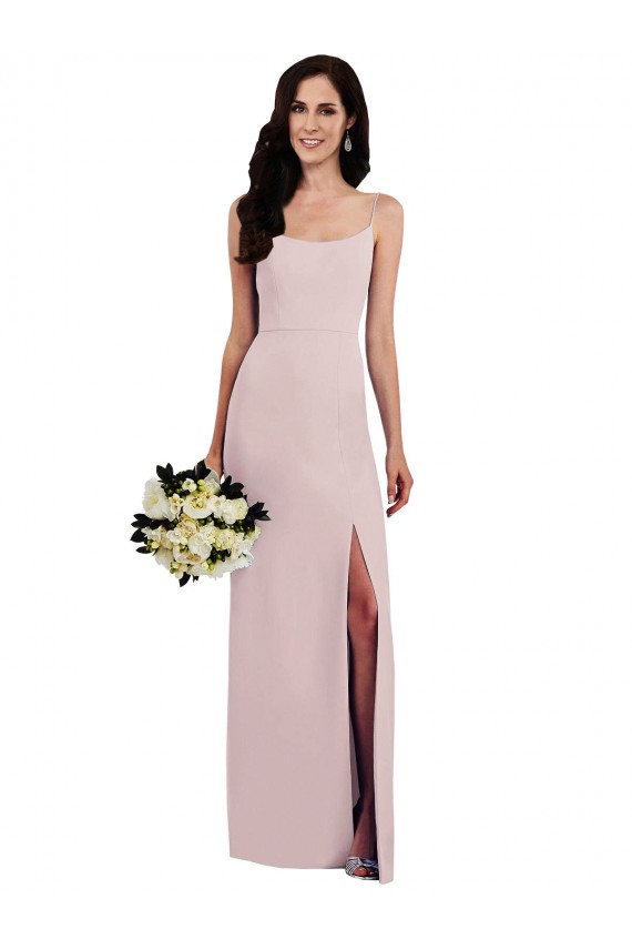 Buy Spaghetti Strap V Back Formal Crepe Bridesmaid Dress / Prom Dress with Front Slit UK