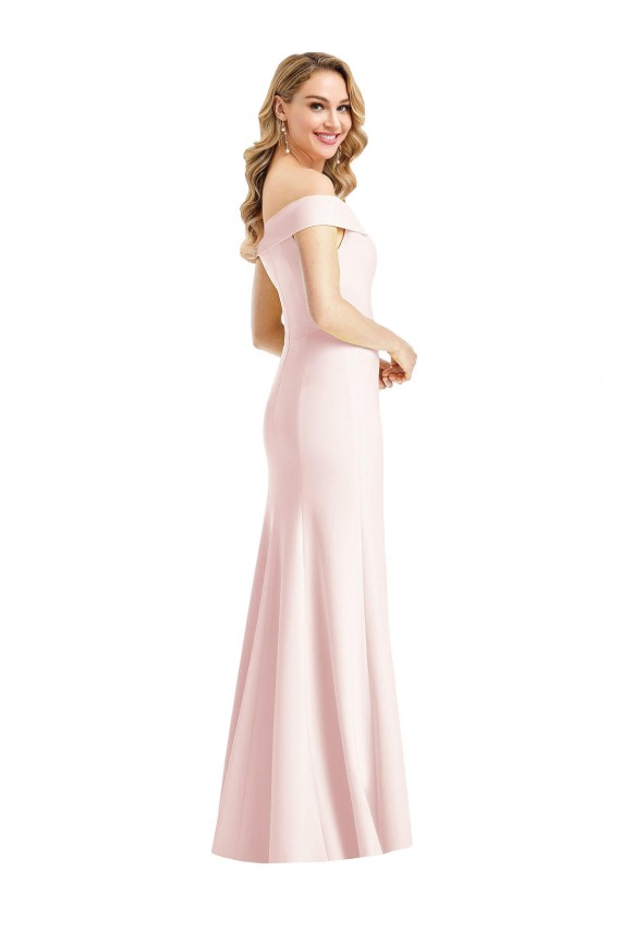 Buy Off the Shoulder Notch Trumpet Formal Crepe Bridesmaid Dress / Prom Dress with Front Slit UK