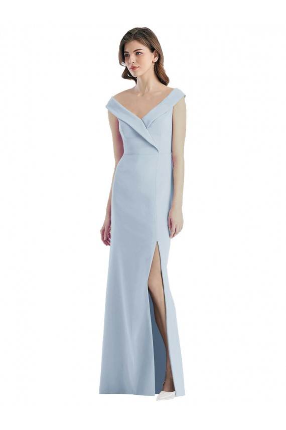 Buy Romantic Off the Shoulder Long Maxi Bridesmaid Dress with Side Slit UK