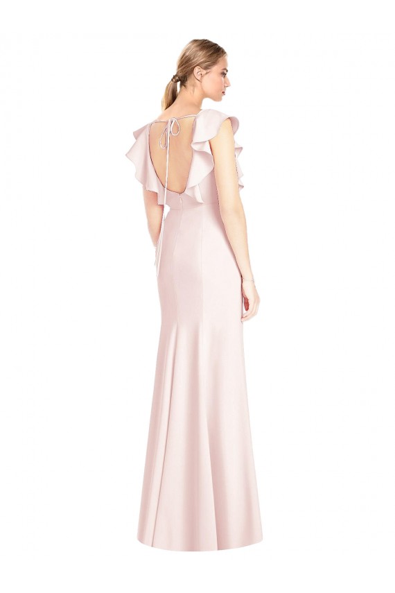 Buy Ruffle Cap Sleeves Open Back Trumpet Bridesmaid Dress / Prom Dress UK