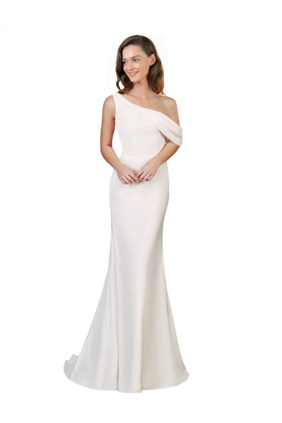 Buy One Shoulder Formal Crepe Bridesmaid Dress / Prom Dress with Draped Off the Shoulder Strap UK