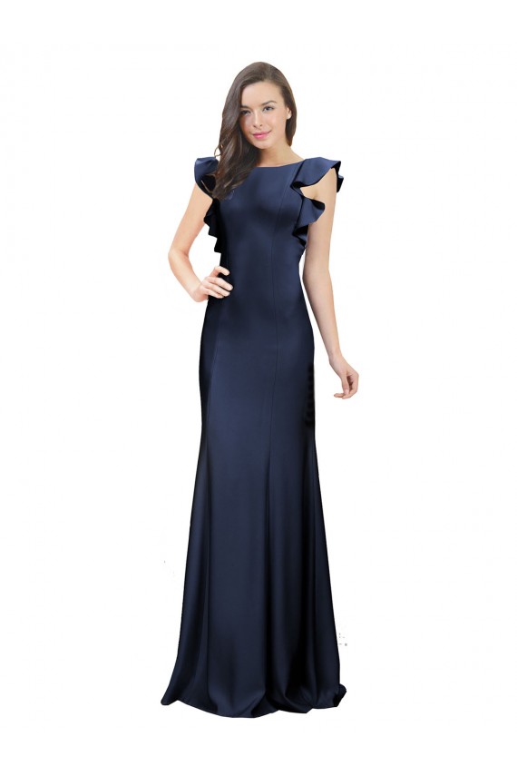 Buy Sleeveless Crepe Bridesmaid Dress / Prom Dress with Cascading Ruffle and Keyhole Back UK