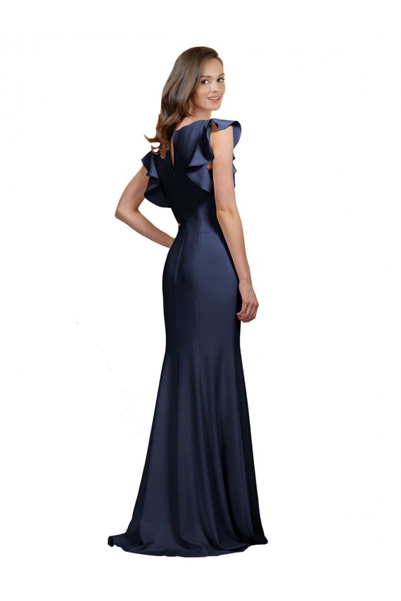 Buy Sleeveless Crepe Bridesmaid Dress / Prom Dress with Cascading Ruffle and Keyhole Back UK