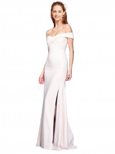 Buy Criss Cross Off the Shoulder Formal Crepe Bridesmaid Dress / Prom Dress with Side Slit UK