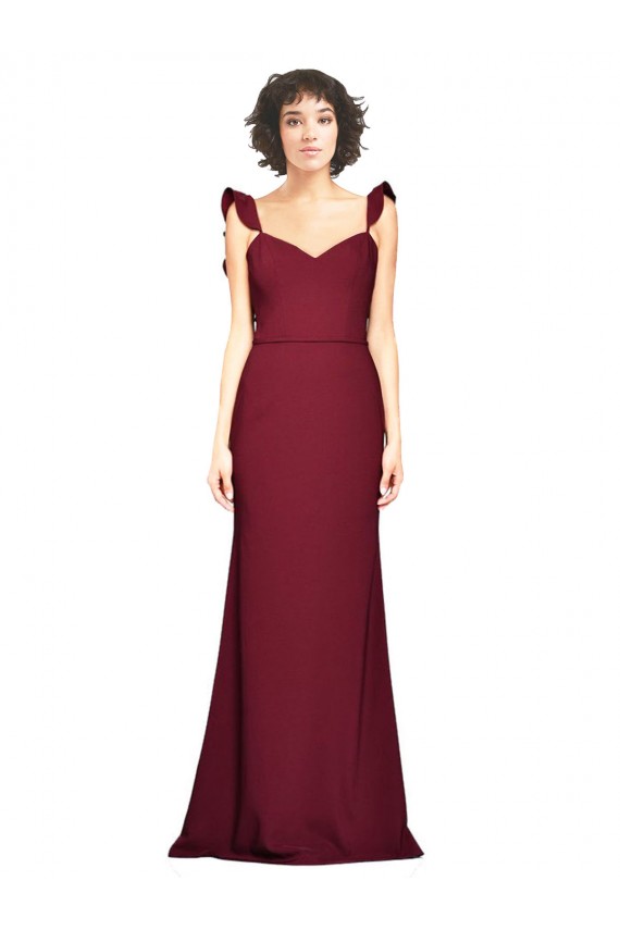 Buy Crepe Slip Bridesmaid Dress / Prom Dress with Ruffled Straps UK