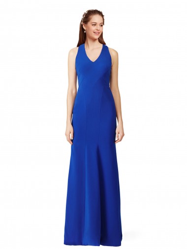 Buy Halter V-Neck Long A-Line Formal Crepe Bridesmaid Dress / Prom Dress UK