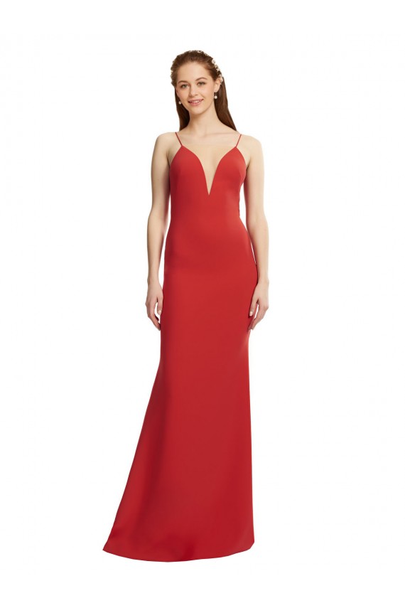 Buy Mermaid Plunging V-Neck Formal Crepe Bridesmaid Dress / Prom Dress with Wide Open Back UK
