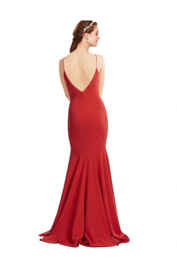 Buy Mermaid Plunging V-Neck Formal Crepe Bridesmaid Dress / Prom Dress with Wide Open Back UK