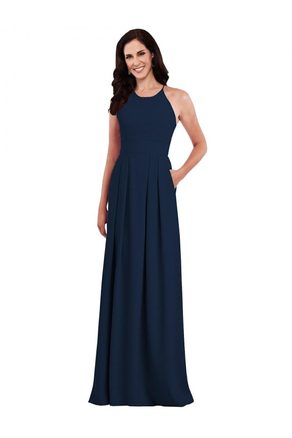 Buy Criss Cross Back Crepe Halter Bridesmaid Dress with Pockets UK