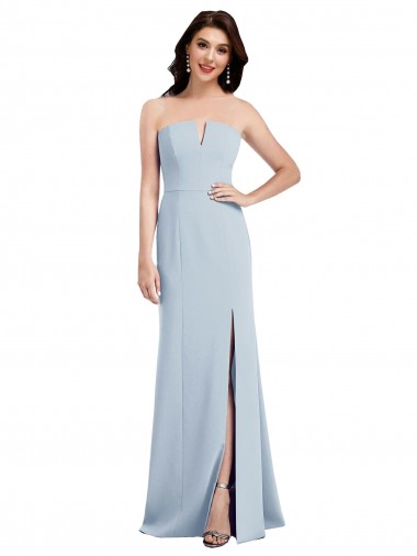 Buy Strapless Notch Crepe Bridesmaid Dress / Prom Dress with Front Slit UK