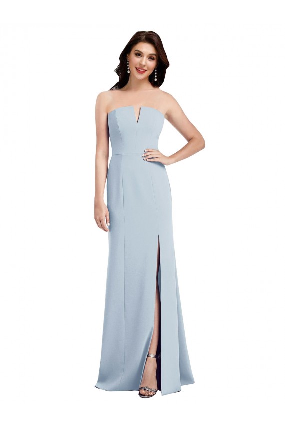 Buy Strapless Notch Crepe Bridesmaid Dress / Prom Dress with Front Slit UK