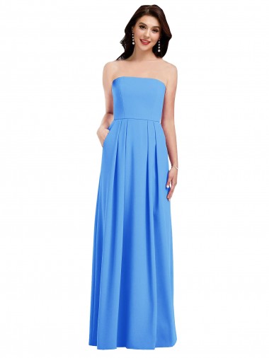 Buy Strapless Pleated Skirt Crepe Bridesmaid Dress / Prom Dress with Pockets UK