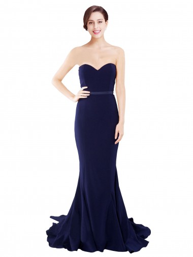 Buy Strapless Sweetheart Neckline Crepe Bridesmaid Dress / Prom Dress with Satin Waistband UK