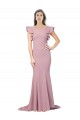Buy Flutter Sleeves Low V-Back High Round Neck Formal Crepe Bridesmaid Dress / Prom Dress UK