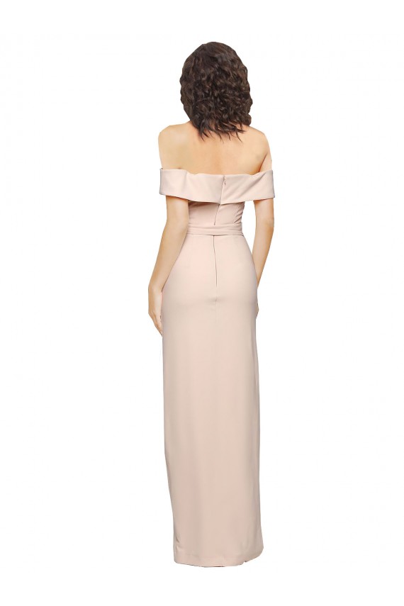 Buy Off the Shoulder Long Formal Crepe Bridesmaid Dress / Prom Dress with Waist Tie and Slit UK