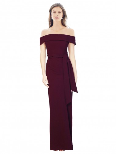 Buy Off the Shoulder Long Formal Crepe Bridesmaid Dress / Prom Dress with Waist Tie UK