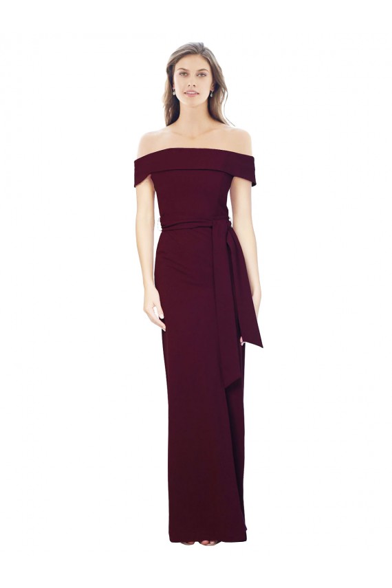 Buy Off the Shoulder Long Formal Crepe Bridesmaid Dress / Prom Dress with Waist Tie UK