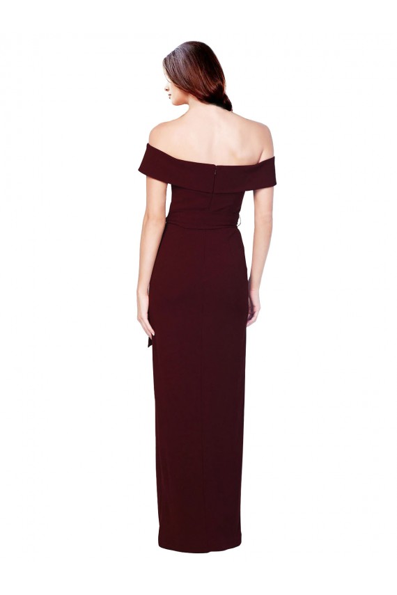 Buy Off the Shoulder Long Formal Crepe Bridesmaid Dress / Prom Dress with Waist Tie UK