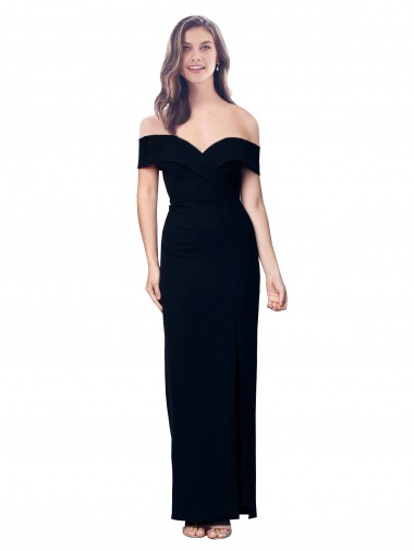 Buy Off the Shoulder Long Full Length Formal Crepe Bridesmaid Dress / Prom Dress with Side Split UK