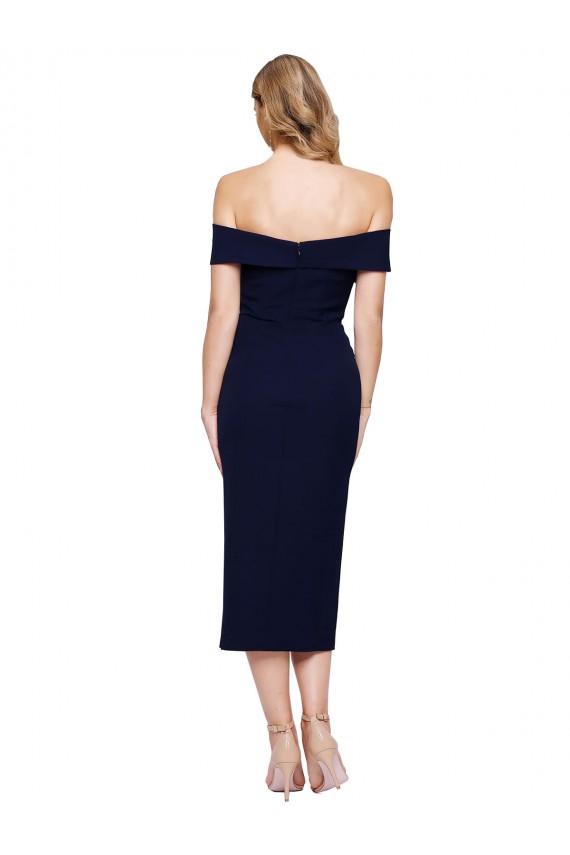 Buy Midi Length Short Formal Crepe Bridesmaid Dress / Cocktail Prom Dress with Side Split UK