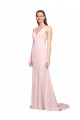 Buy Deep V-Neckline and Back Long Sweep Train Crepe Bridesmaid Dress / Prom Dress with Shoulder Straps UK